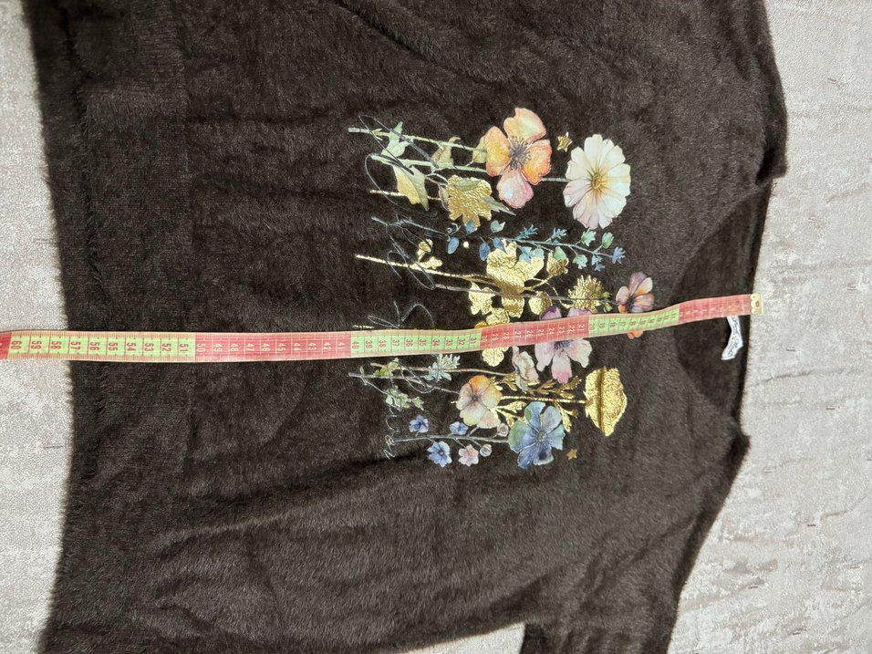 Bohem Çiçek Desenli Örgü Kahverengi Kazak - Görsel 5