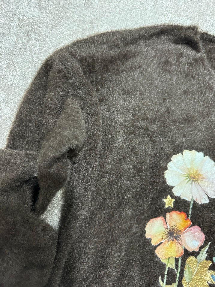 Bohem Çiçek Desenli Örgü Kahverengi Kazak - Görsel 3