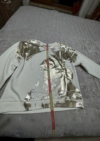 Kadın Krem rengi altın renkli baskılı Uzun Kollu Sweatshirt - Görsel 4