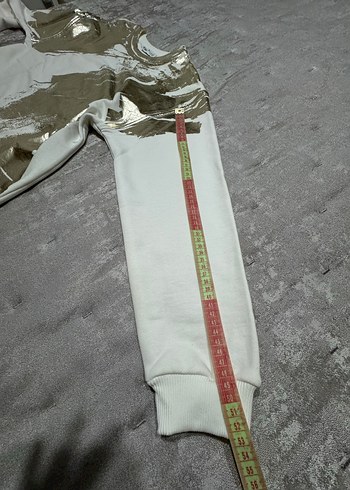 Kadın Krem rengi altın renkli baskılı Uzun Kollu Sweatshirt - Görsel 7