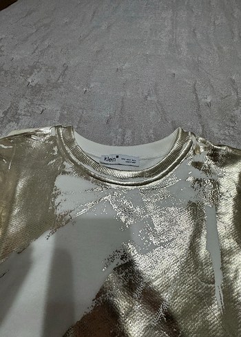 Kadın Krem rengi altın renkli baskılı Uzun Kollu Sweatshirt - Görsel 3