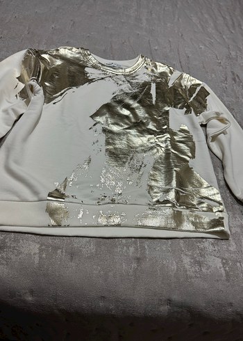 Kadın Krem rengi altın renkli baskılı Uzun Kollu Sweatshirt - Görsel 2