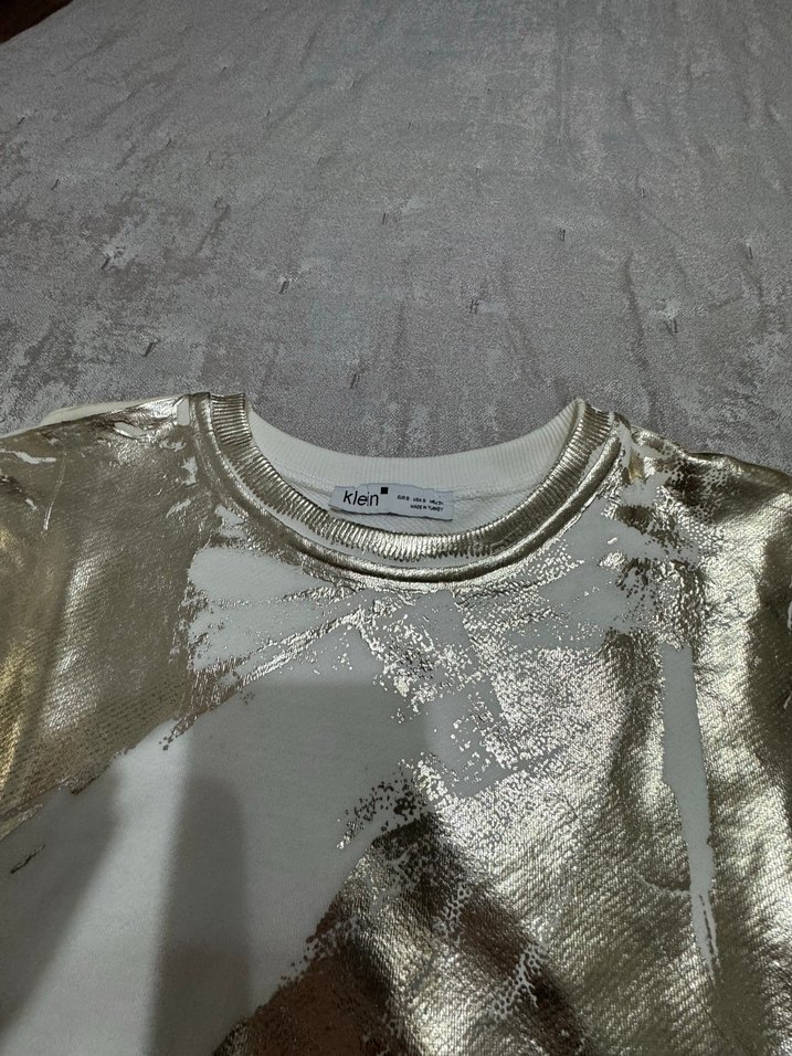 Kadın Krem rengi altın renkli baskılı Uzun Kollu Sweatshirt - Görsel 3