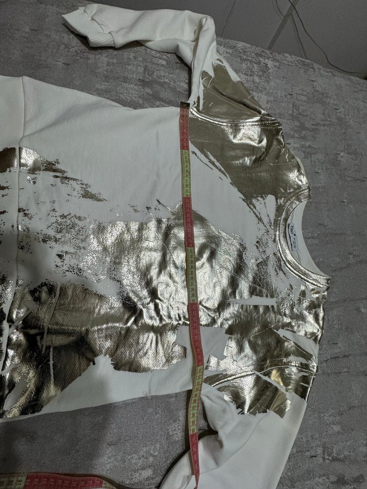 Kadın Krem rengi altın renkli baskılı Uzun Kollu Sweatshirt - Görsel 5