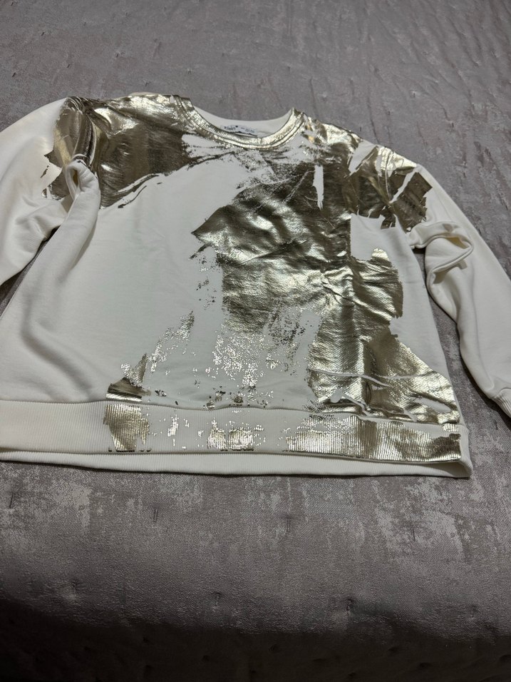 Kadın Krem rengi altın renkli baskılı Uzun Kollu Sweatshirt - Görsel 2