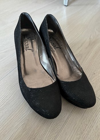 Siyah ışıltılı Dolgu Topuklu Kadın Ayakkabı - Görsel 2
