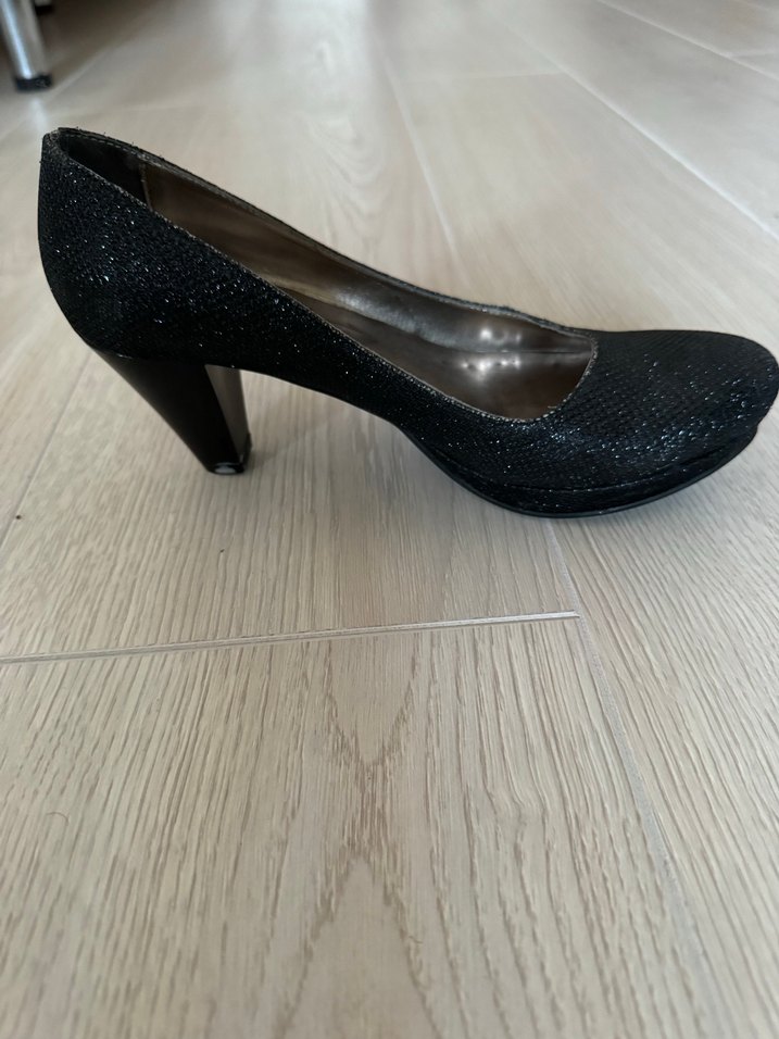 Siyah ışıltılı Dolgu Topuklu Kadın Ayakkabı - Görsel 4