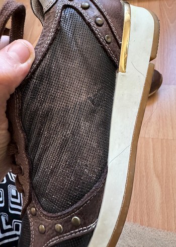 37 Beden Kahverengi Deri Kadın Sneaker Yılan Desenli