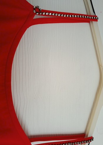 Uzun Kırmızı Saten Askılı Elbise - Görsel 2