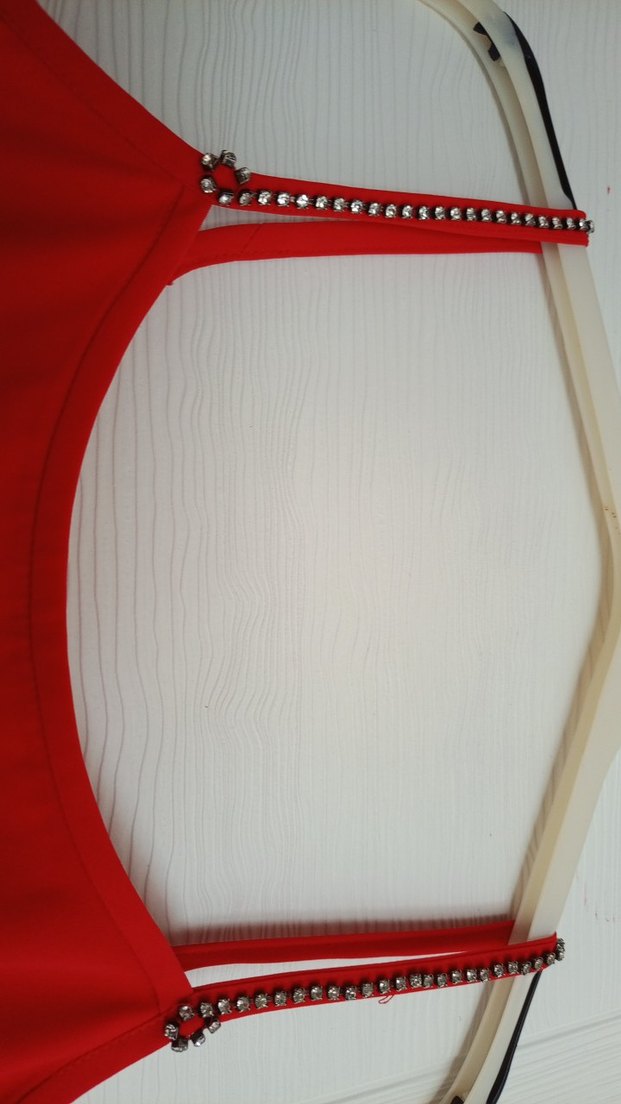 Uzun Kırmızı Saten Askılı Elbise - Görsel 2