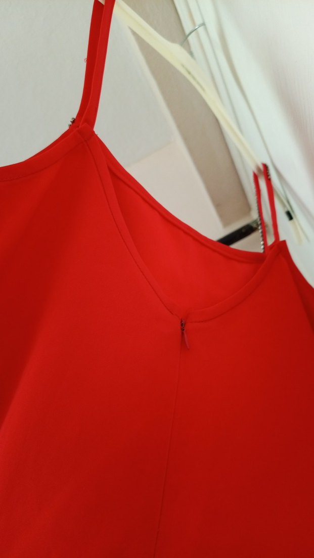 Uzun Kırmızı Saten Askılı Elbise - Görsel 3