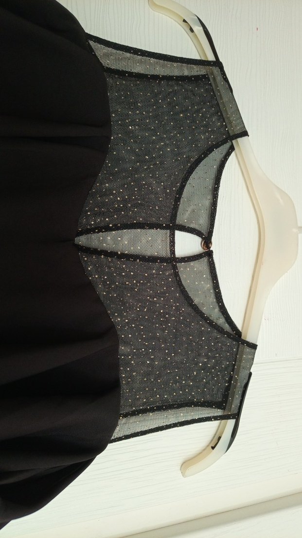 Siyah Fırfırlı Midi Kokteyl Elbisesi - Görsel 3