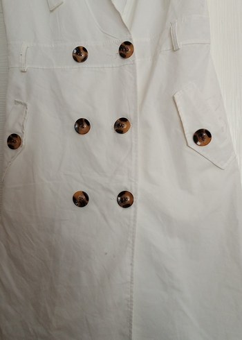 Düğmeli Beyaz Mini Elbise - Görsel 3