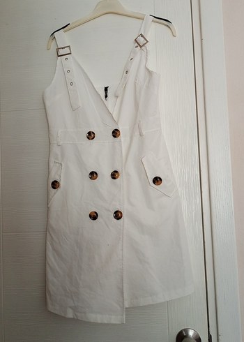 Düğmeli Beyaz Mini Elbise - Görsel 2