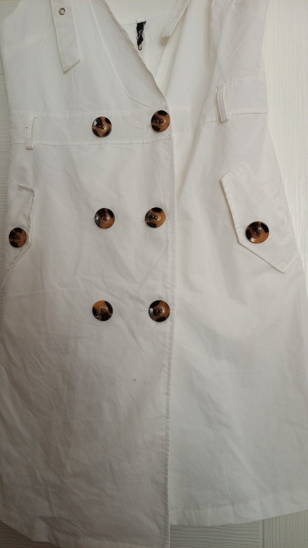 Düğmeli Beyaz Mini Elbise - Görsel 3