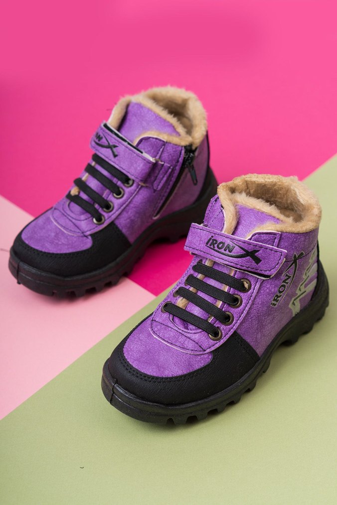 Mor kiz cocuk Botu Velcro Detaylı - Görsel 4