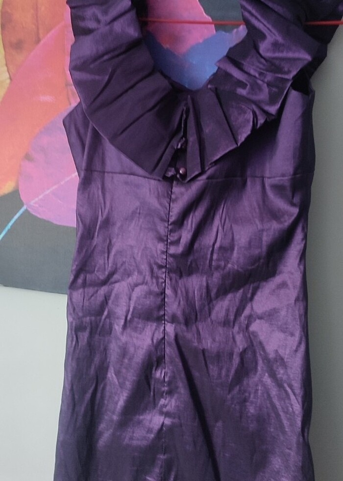 Mor  kalın askılı mini elbise  - Görsel 2