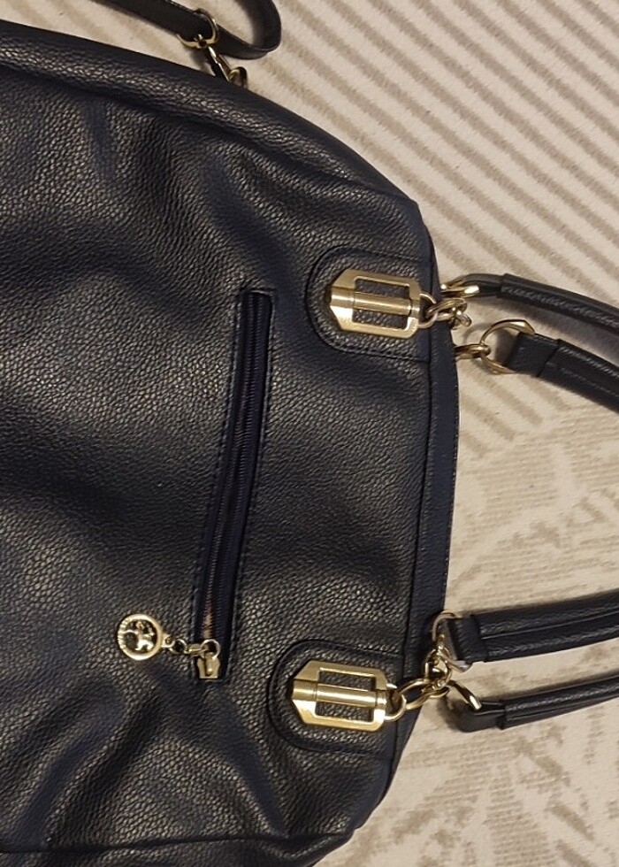 Suni deri lacivert geniş çanta  - Görsel 2