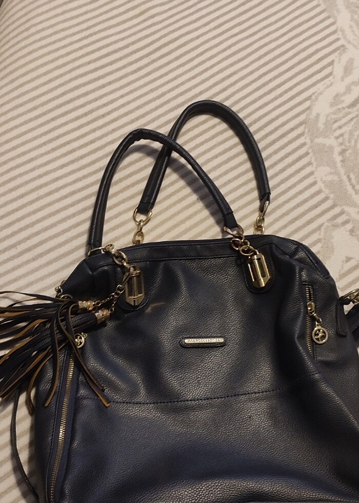 Suni deri lacivert geniş çanta  - Görsel 4