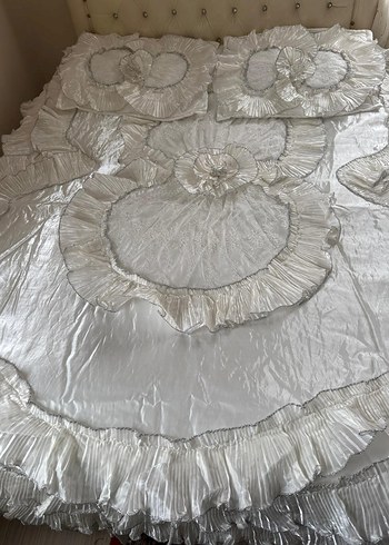 Nakışlı Beyaz Gri ekru krem Yatak Örtüsü - Görsel 2