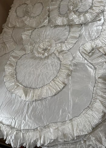 Nakışlı Beyaz Gri ekru krem Yatak Örtüsü - Görsel 4