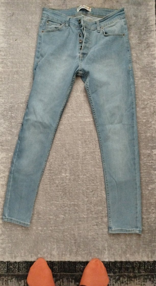 Düğmeli Mavi Erkek  Denim Pantolon - Görsel 2