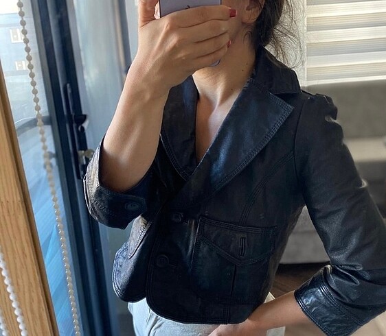 xs Beden siyah Renk Retro deri ceket