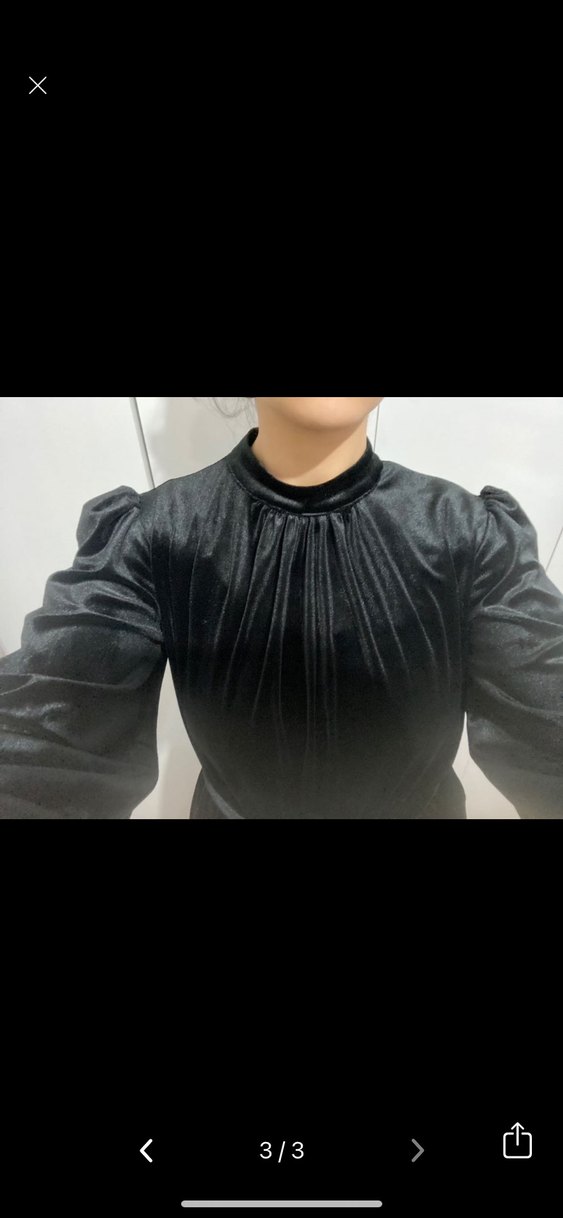 Siyah Kadife Yüksek Yakalı Uzun Kadın Elbise - Görsel 3