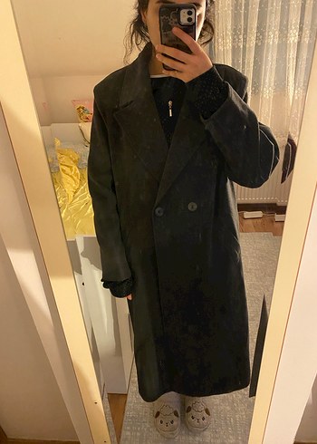 Özel Dikim Düğmeli Gri Uzun Kaban - Görsel 3