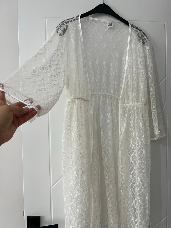 Nakışlı Beyaz Uzun Bohem Kadın Sabahlık - Görsel 2