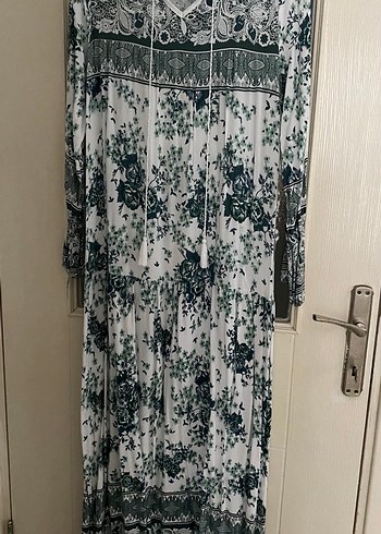 Uzun Bohem V Yaka elbise - Görsel 2