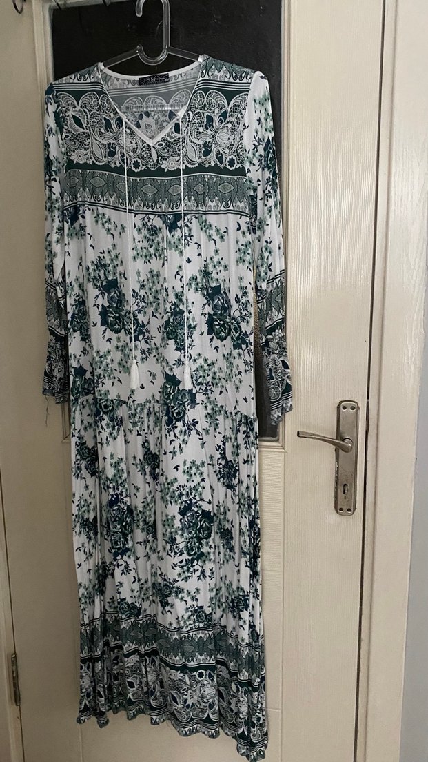 Uzun Bohem V Yaka elbise - Görsel 3