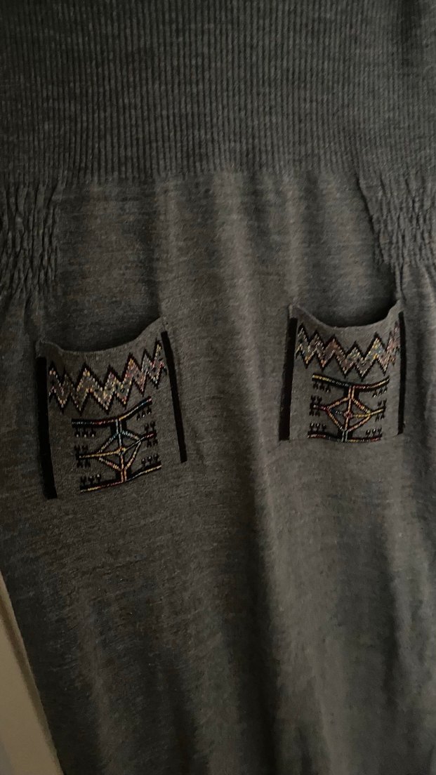 Nakışlı Gri Bohem Uzun Triko Elbise - Görsel 4