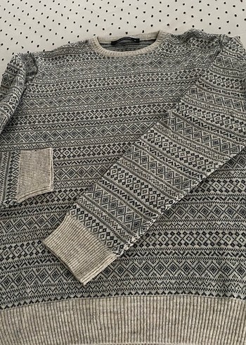 Erkek Gri Desenli Triko Kazak - Görsel 4