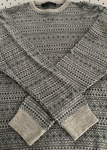 Erkek Gri Desenli Triko Kazak - Görsel 5