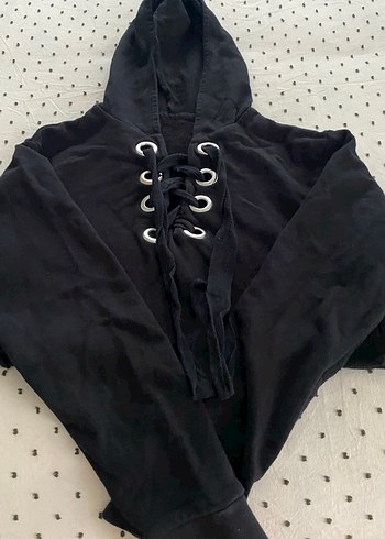 Siyah Strappy Kadın Sweatshirt - Görsel 6