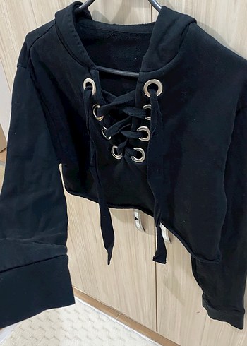 Siyah Strappy Kadın Sweatshirt - Görsel 2