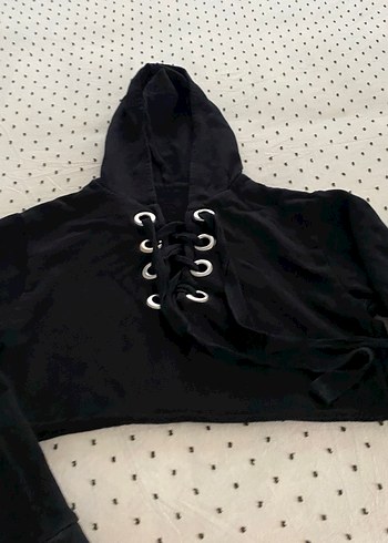 Siyah Strappy Kadın Sweatshirt - Görsel 7