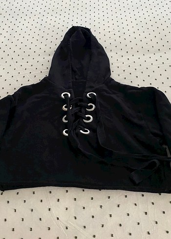 Siyah Strappy Kadın Sweatshirt - Görsel 5