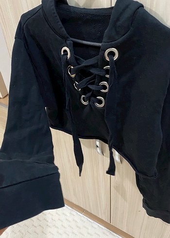 Siyah Strappy Kadın Sweatshirt - Görsel 3