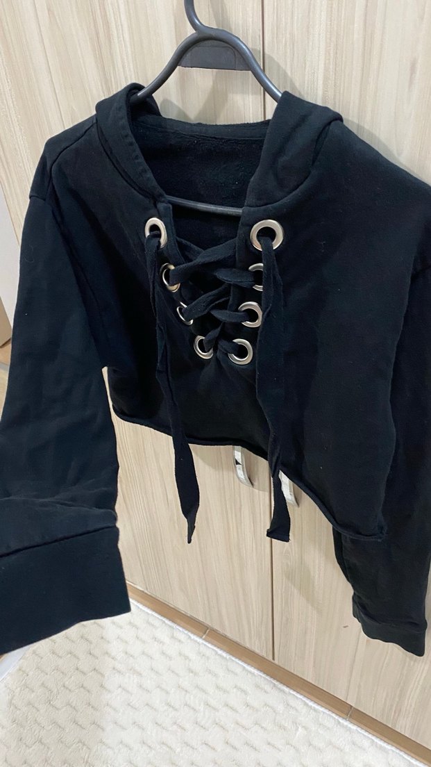 Siyah Strappy Kadın Sweatshirt - Görsel 2