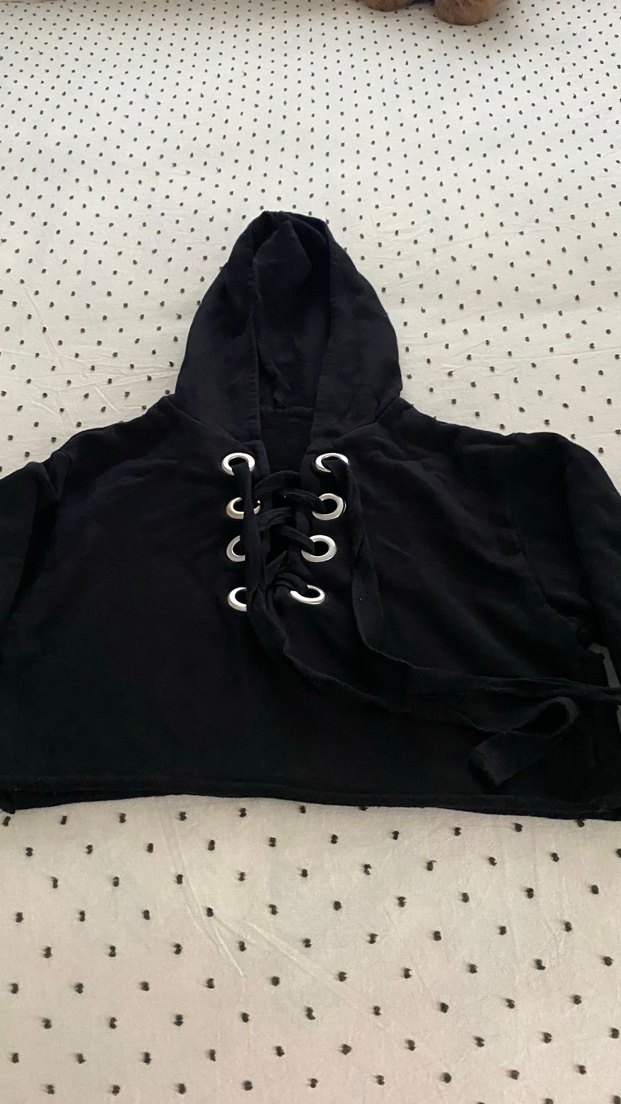 Siyah Strappy Kadın Sweatshirt - Görsel 5