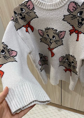 Gri Nakışlı Örme Kadın Kazak - Görsel 4