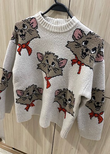 Gri Nakışlı Örme Kadın Kazak - Görsel 2