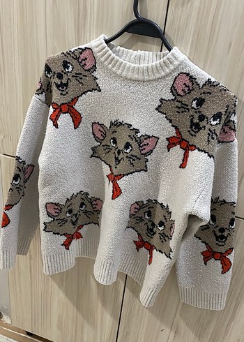 Gri Nakışlı Örme Kadın Kazak - Görsel 3