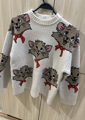 Gri Nakışlı Örme Kadın Kazak - Görsel 5