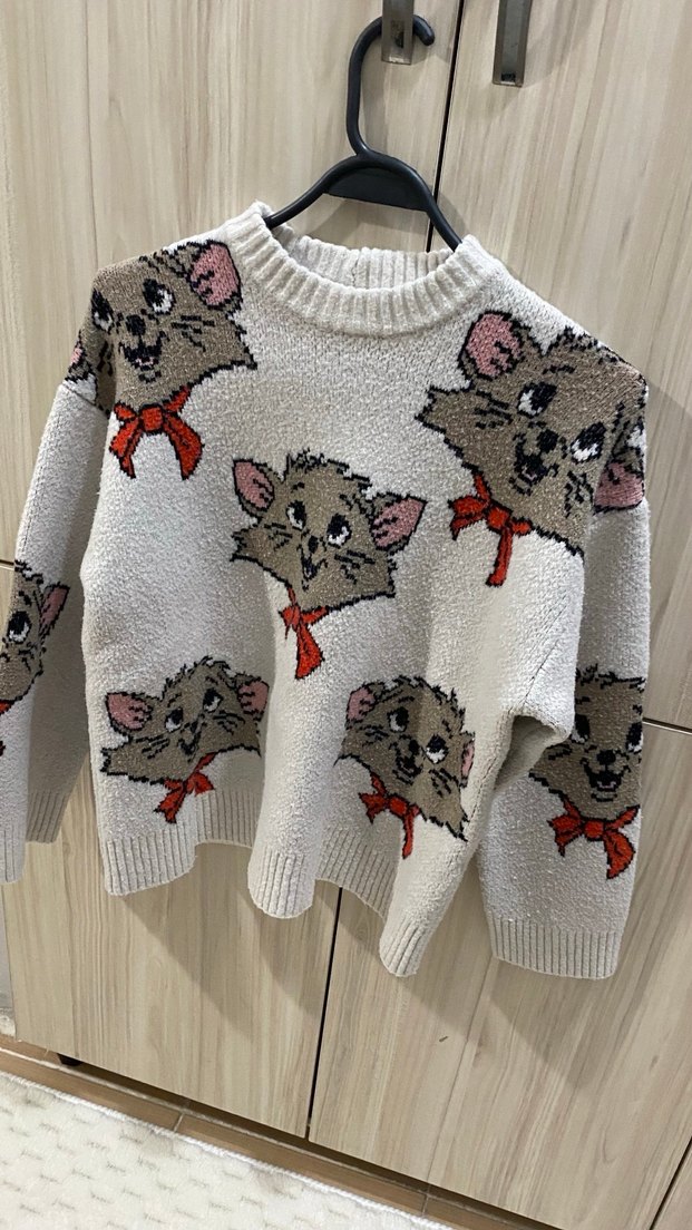 Gri Nakışlı Örme Kadın Kazak - Görsel 5