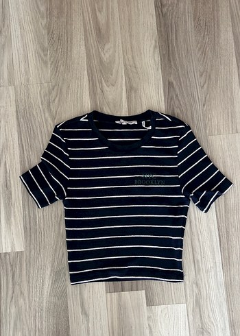 Lacivert Çizgili Mini Tişört