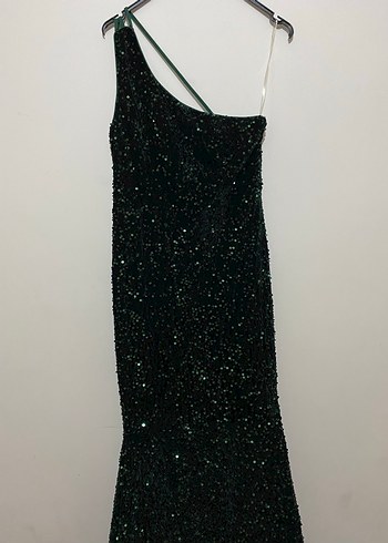 Yeşil Payetli Tek Askılı Uzun Abiye Elbise - Görsel 3