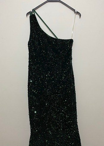 Yeşil Payetli Tek Askılı Uzun Abiye Elbise - Görsel 5